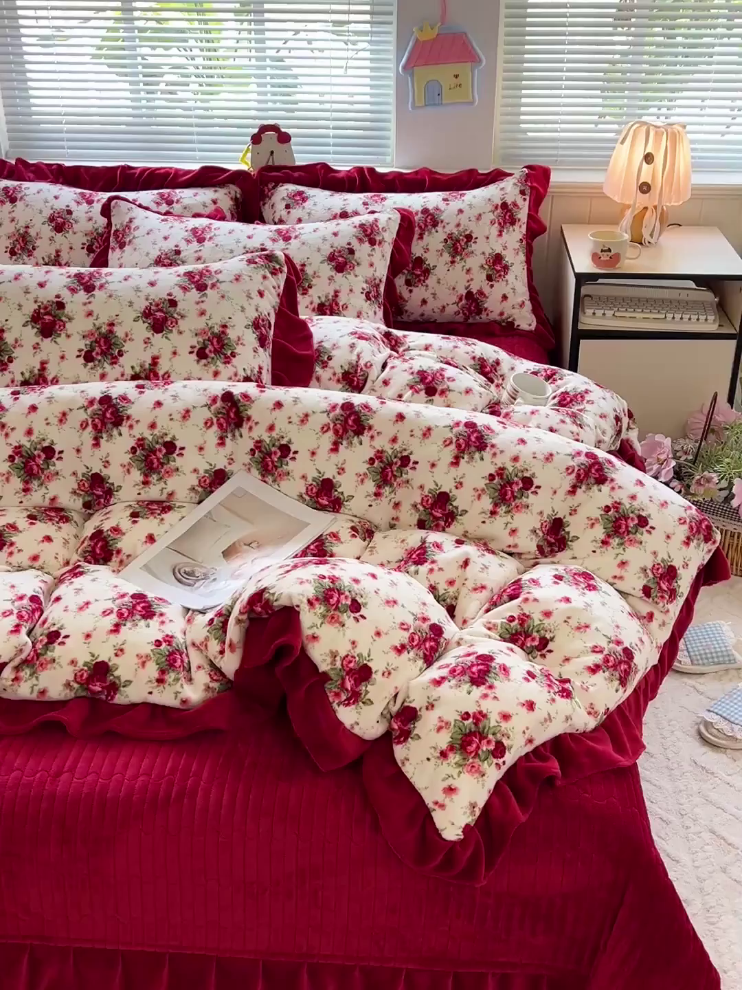 91家纺网 家纺一手货源 找家纺 富米莱（原臻工厂） 2025新款热卖舒适花边牛奶绒床盖床裙床单四件套 梨花洛