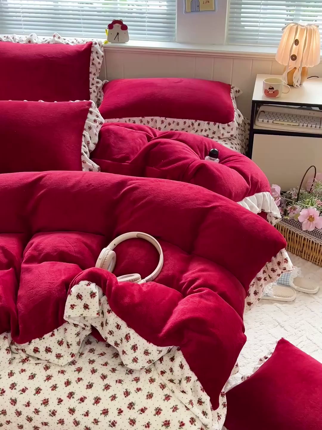 91家纺网 家纺一手货源 找家纺 富米莱（原臻工厂） 2025新款热卖舒适花边牛奶绒床盖床裙床单四件套 番喜-米