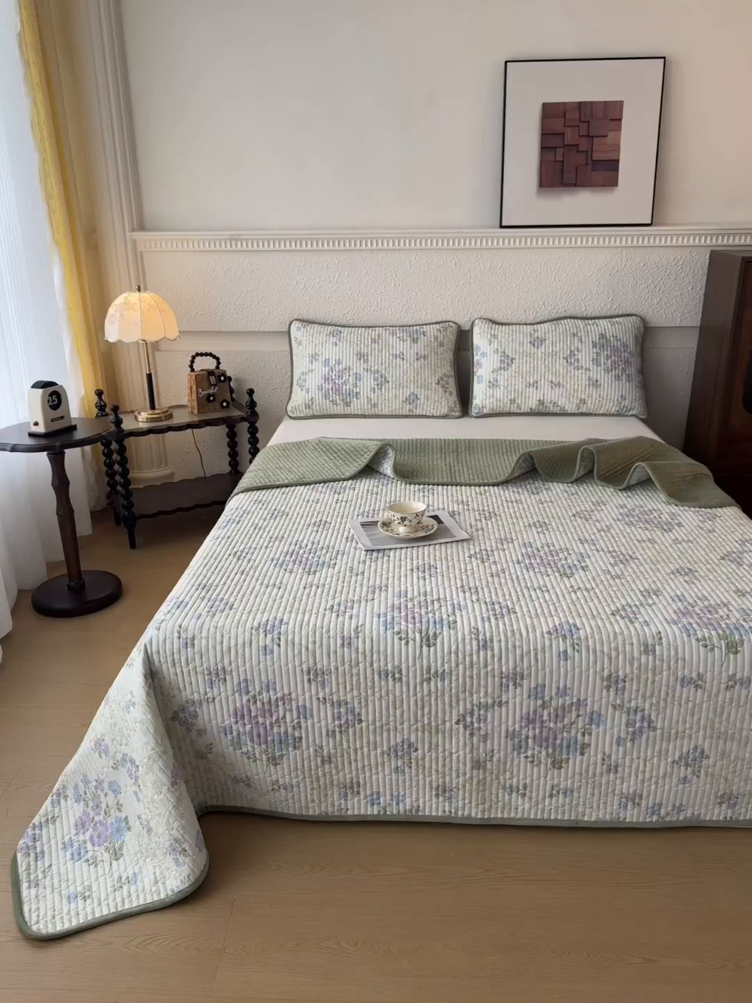 91家纺网 家纺一手货源 找家纺 恒爱家纺 2025新款全棉宝宝绒双拼床盖三件套 蓝香芥