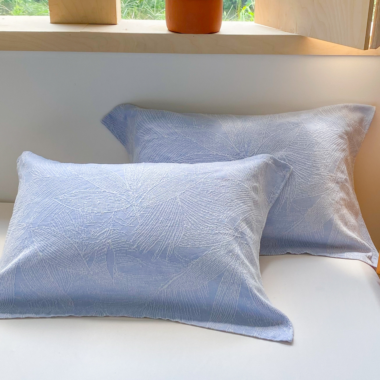 91家纺网 家纺一手货源 找家纺 美宜家 2025全棉提花枕巾100棉柔软吸汗枕头巾 锦上添花-兰 一对