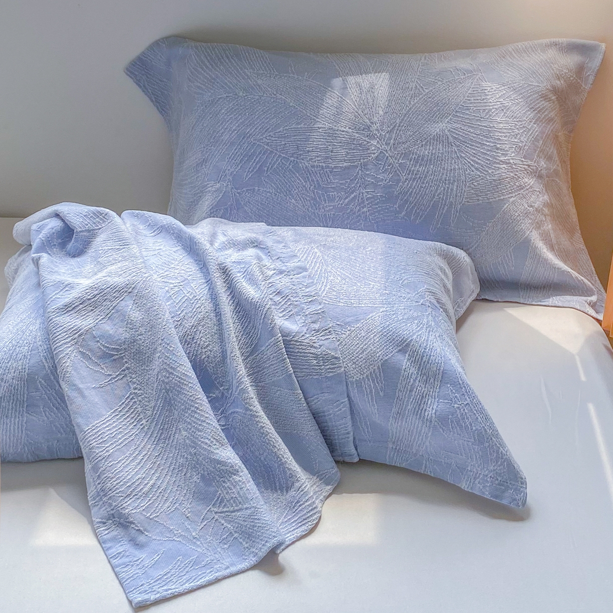 91家纺网 家纺一手货源 找家纺 美宜家 2025全棉提花枕巾100棉柔软吸汗枕头巾 锦上添花-兰 一对