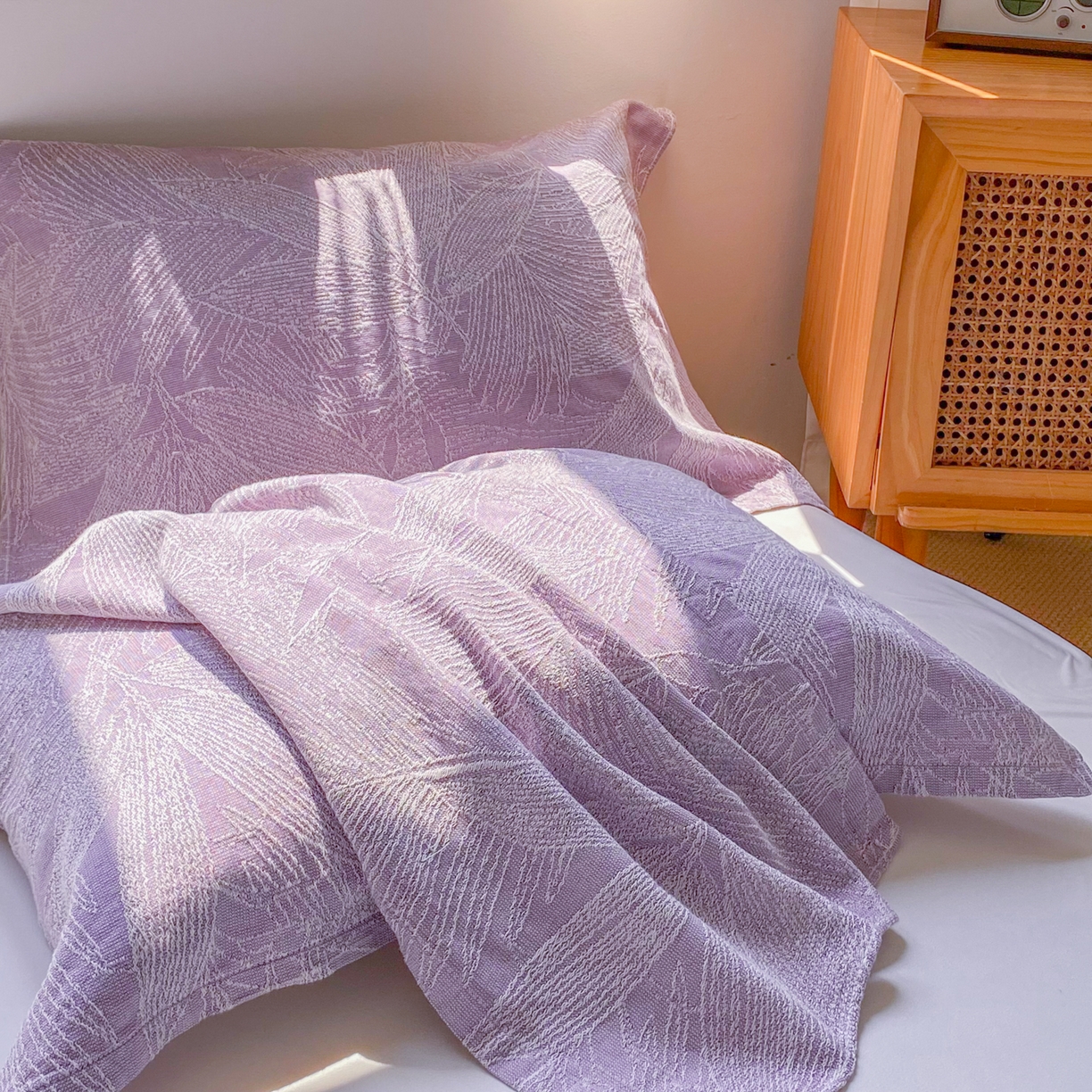 91家纺网 家纺一手货源 找家纺 美宜家 2025全棉提花枕巾100棉柔软吸汗枕头巾 锦上添花-紫 一对