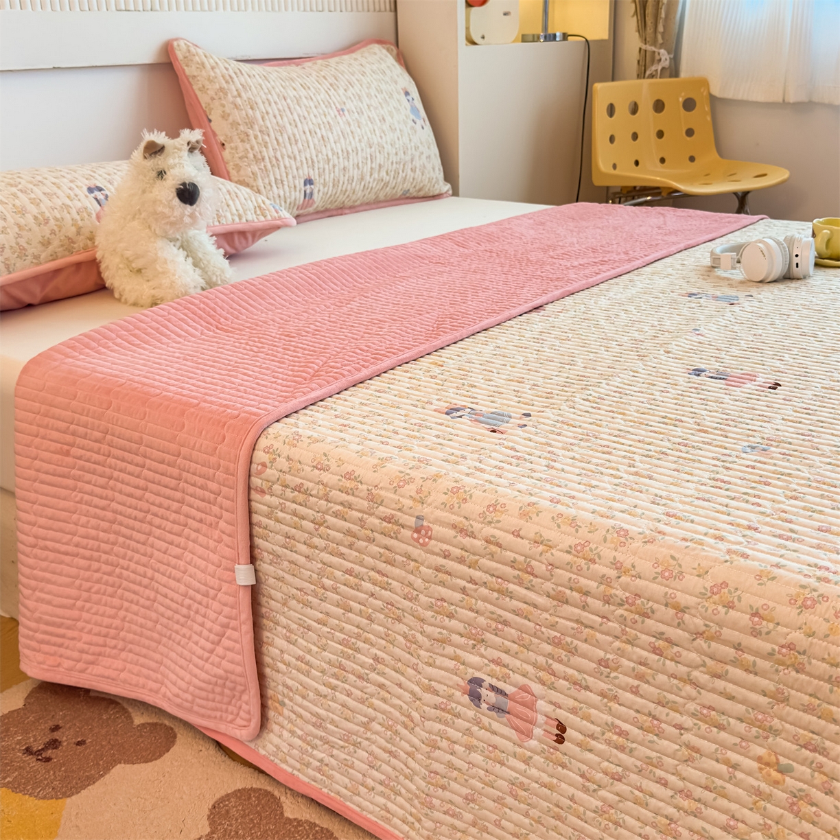 91家纺网 家纺一手货源 找家纺 恒爱家纺 2025新款全棉宝宝绒双拼床盖三件套 美少女