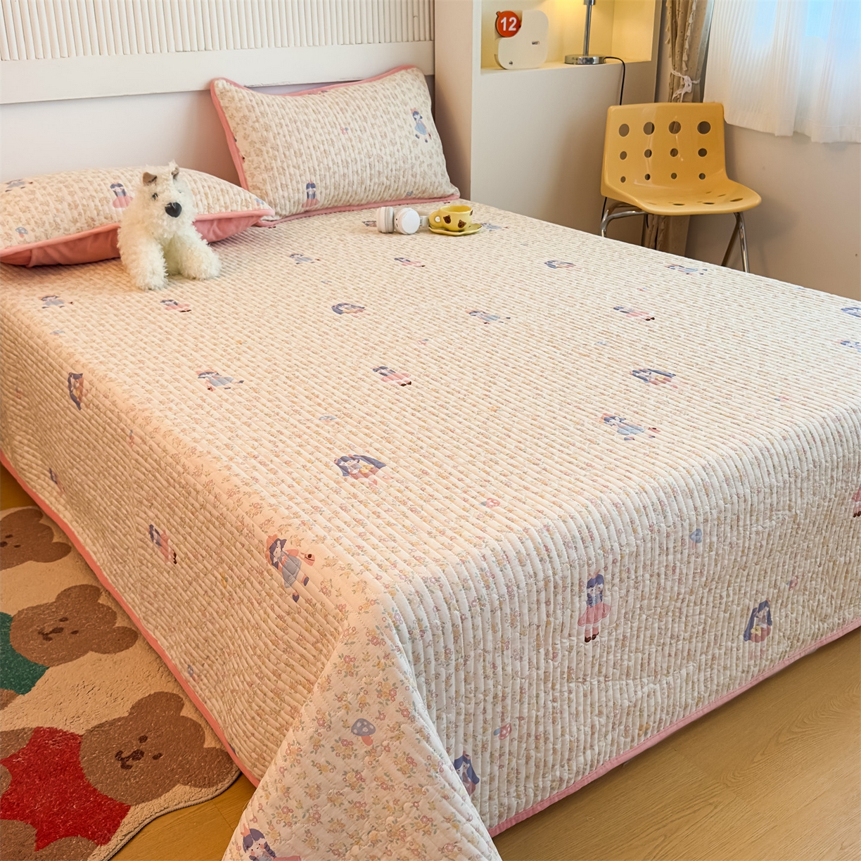 91家纺网 家纺一手货源 找家纺 恒爱家纺 2025新款全棉宝宝绒双拼床盖三件套 美少女