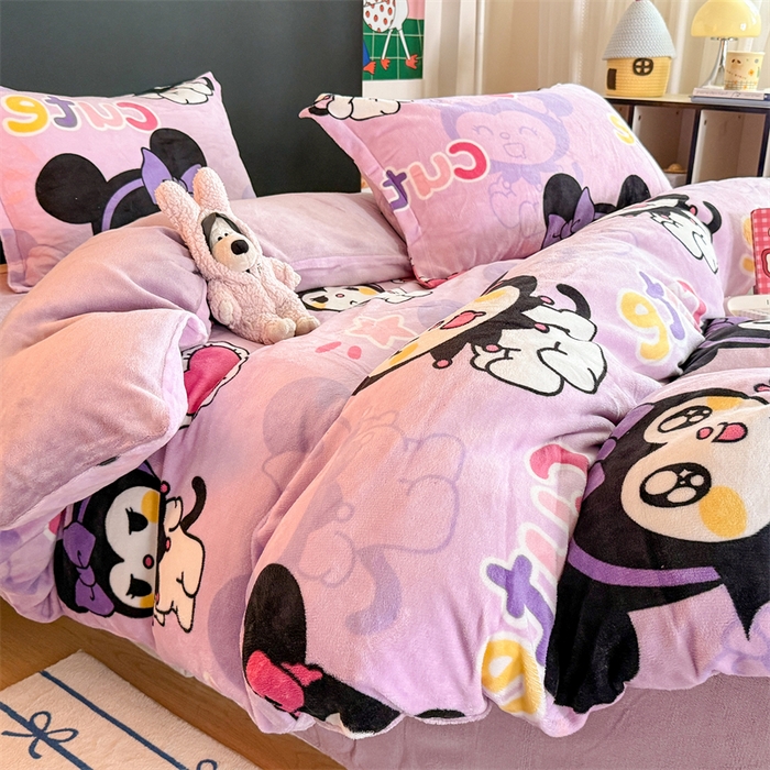 艾特你 2025新款小清新高克重牛奶绒印花四件套 库米洛