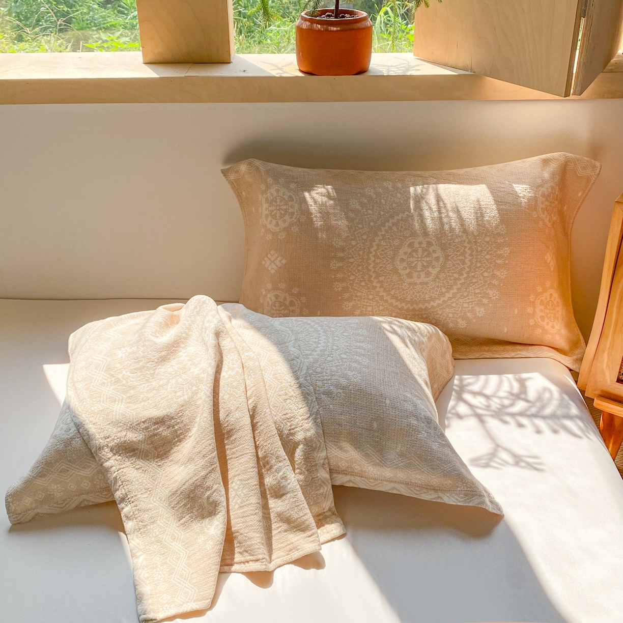 91家纺网 家纺一手货源 找家纺 美宜家 2025全棉提花枕巾100棉柔软吸汗枕头巾 圆满 一对