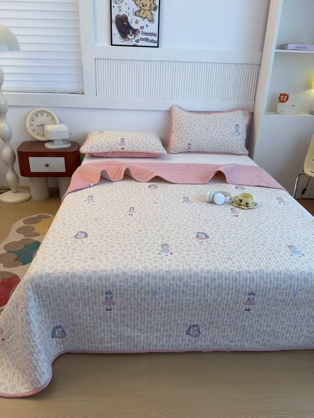 91家纺网 家纺一手货源 找家纺 恒爱家纺 2025新款全棉宝宝绒双拼床盖三件套 美少女