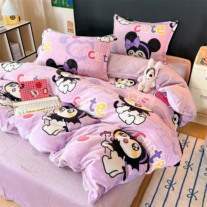 91家纺网 家纺一手货源 找家纺 艾特你 2025新款小清新高克重牛奶绒印花四件套 库米洛