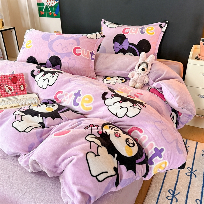 91家纺网 家纺一手货源 找家纺 艾特你 2025新款小清新高克重牛奶绒印花四件套 库米洛