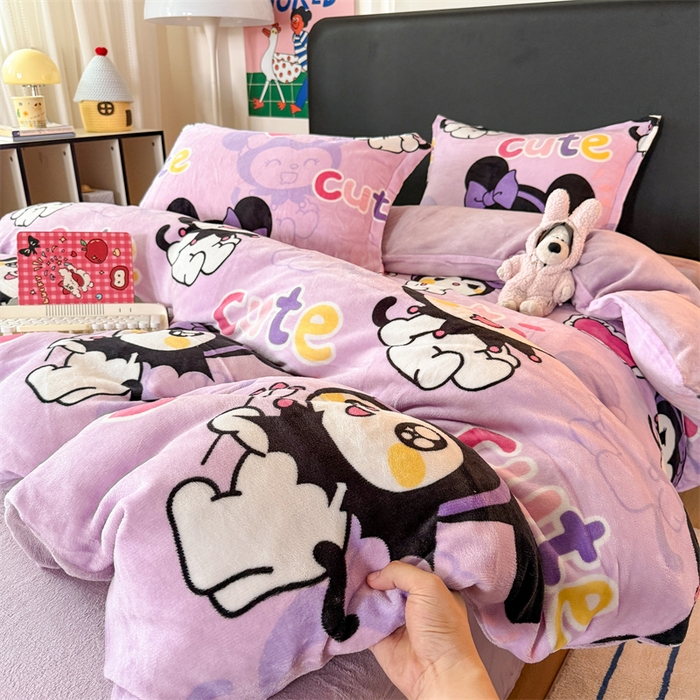 91家纺网 家纺一手货源 找家纺 艾特你 2025新款小清新高克重牛奶绒印花四件套 库米洛