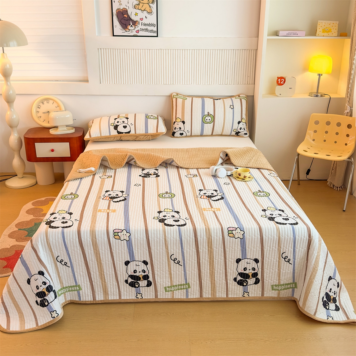 恒爱家纺 2025新款全棉宝宝绒双拼床盖三件套 萌宠卫士