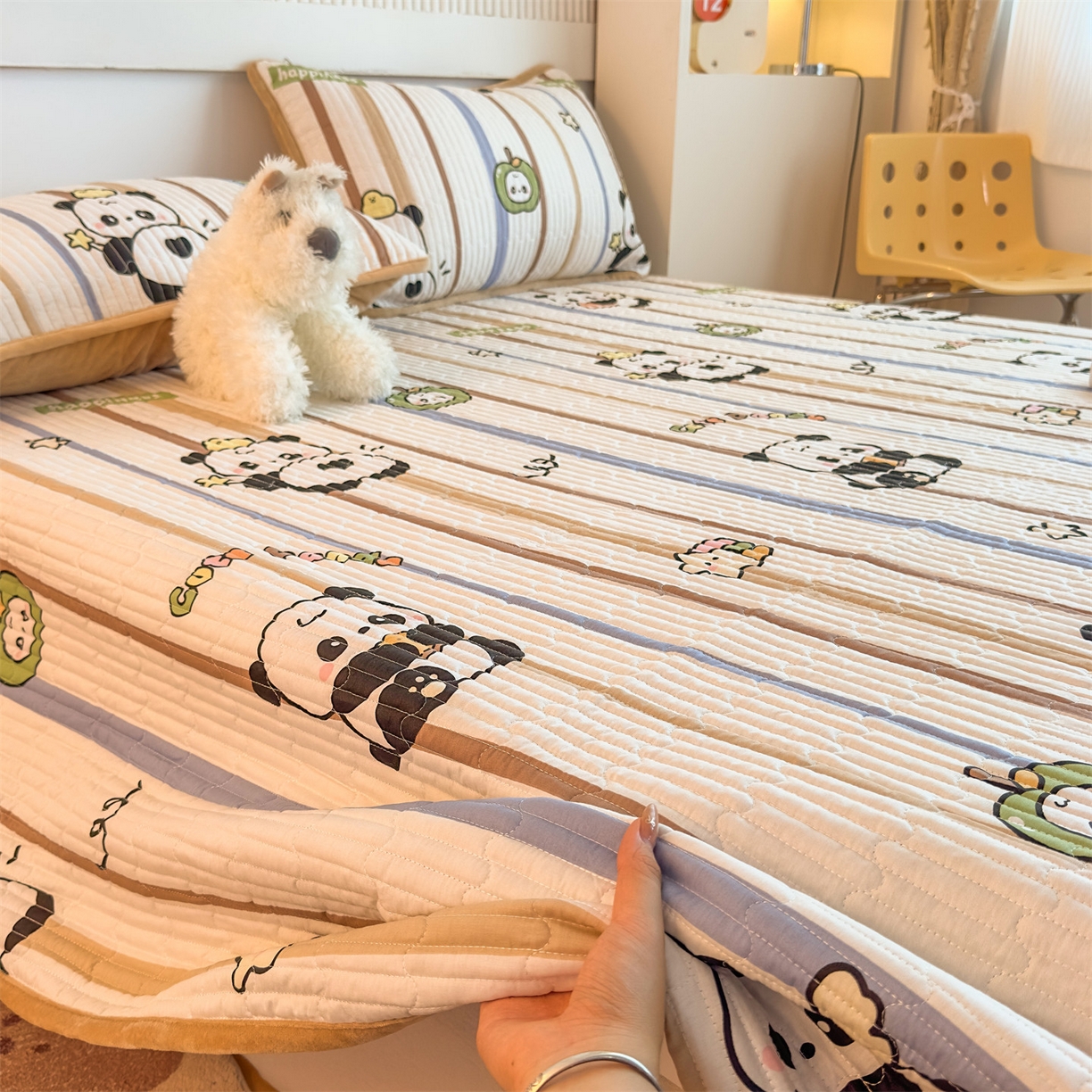 91家纺网 家纺一手货源 找家纺 恒爱家纺 2025新款全棉宝宝绒双拼床盖三件套 萌宠卫士