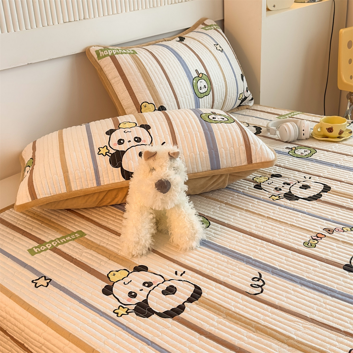 91家纺网 家纺一手货源 找家纺 恒爱家纺 2025新款全棉宝宝绒双拼床盖三件套 萌宠卫士