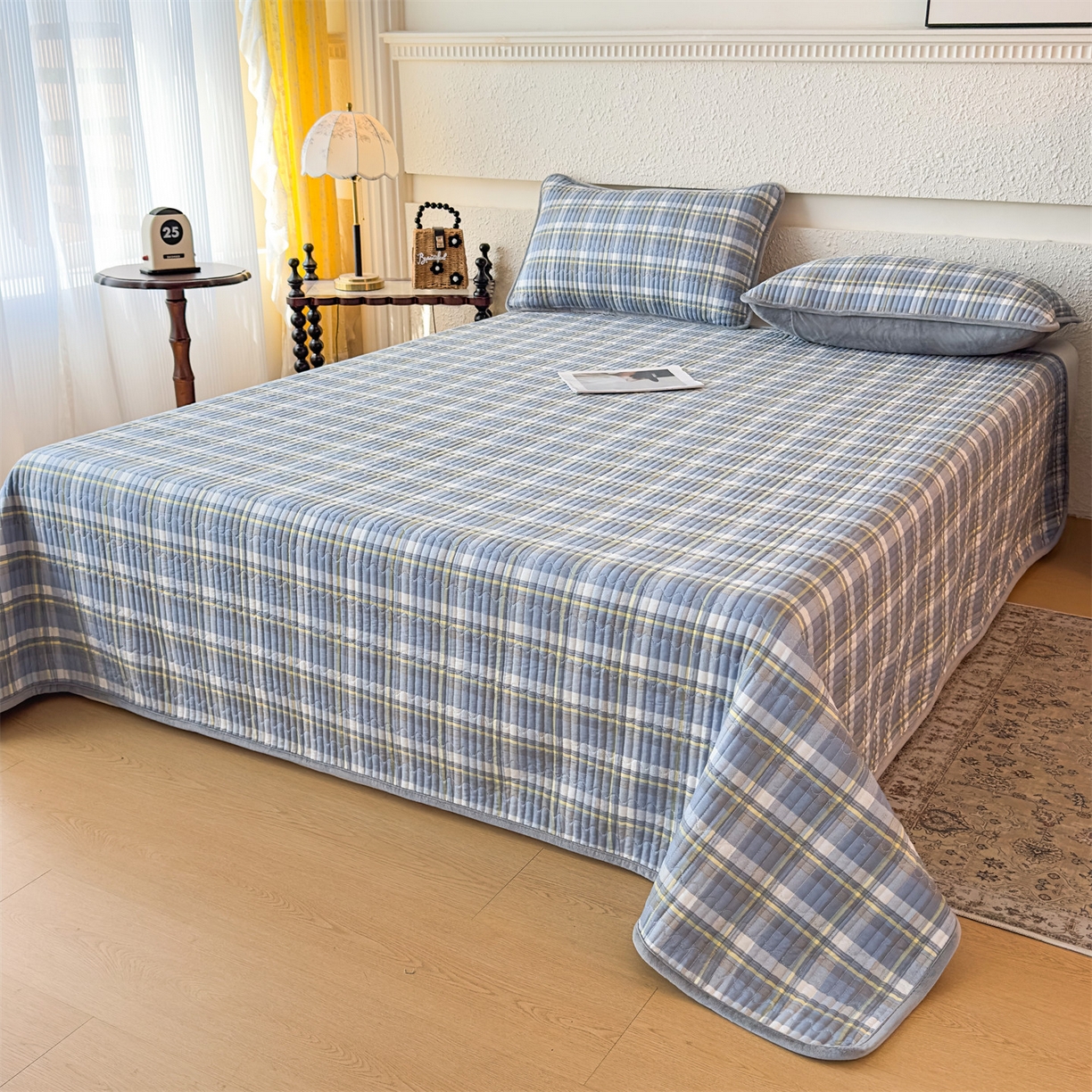 91家纺网 家纺一手货源 找家纺 恒爱家纺 2025新款全棉宝宝绒双拼床盖三件套 莫尼-蓝