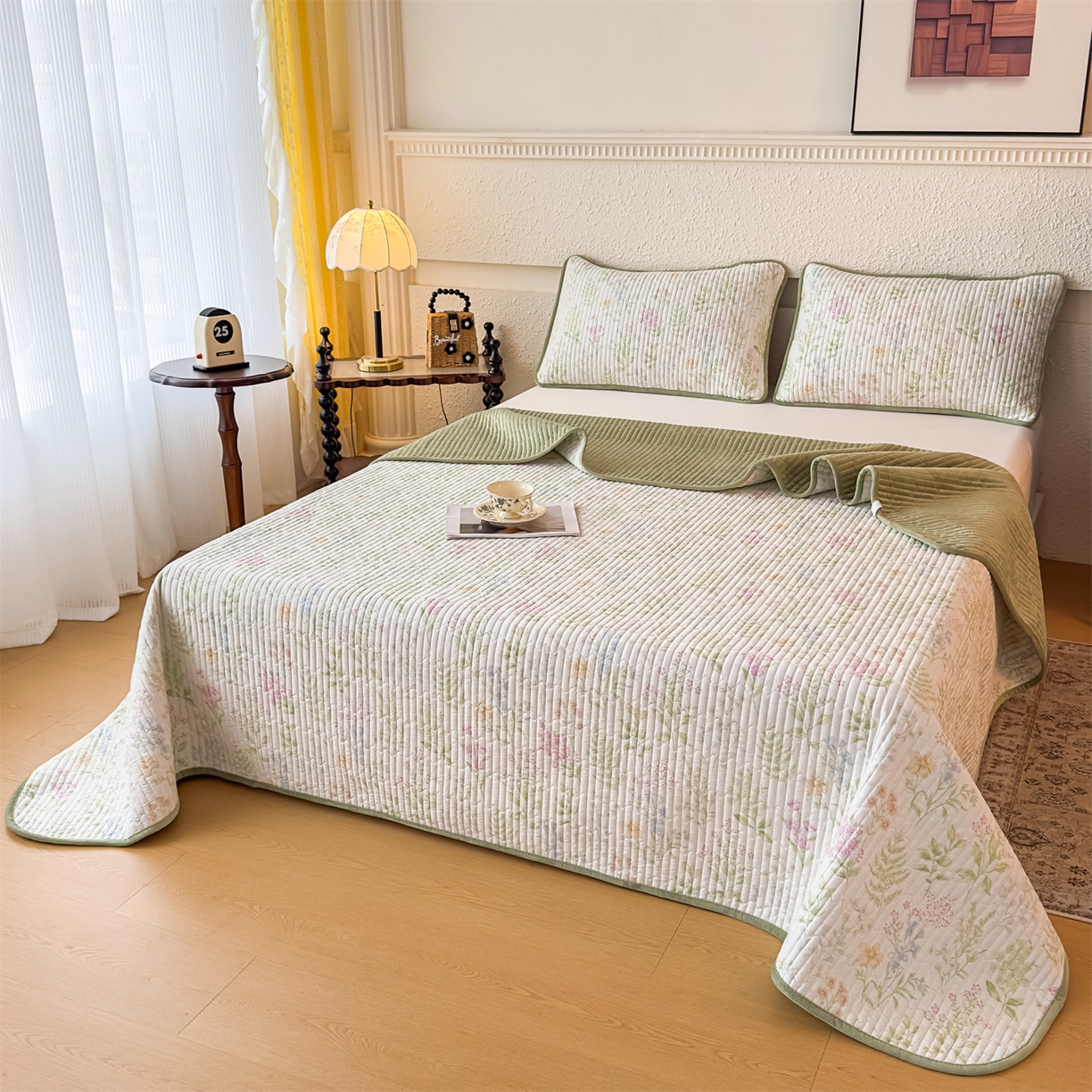 91家纺网 家纺一手货源 找家纺 恒爱家纺 2025新款全棉宝宝绒双拼床盖三件套 情人草