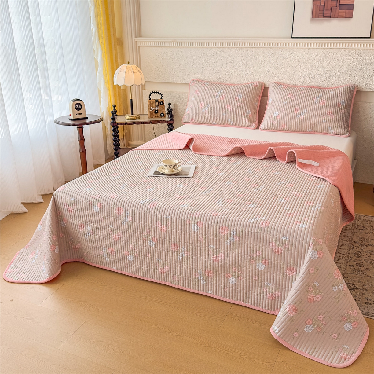 91家纺网 家纺一手货源 找家纺 恒爱家纺 2025新款全棉宝宝绒双拼床盖三件套 香远益清