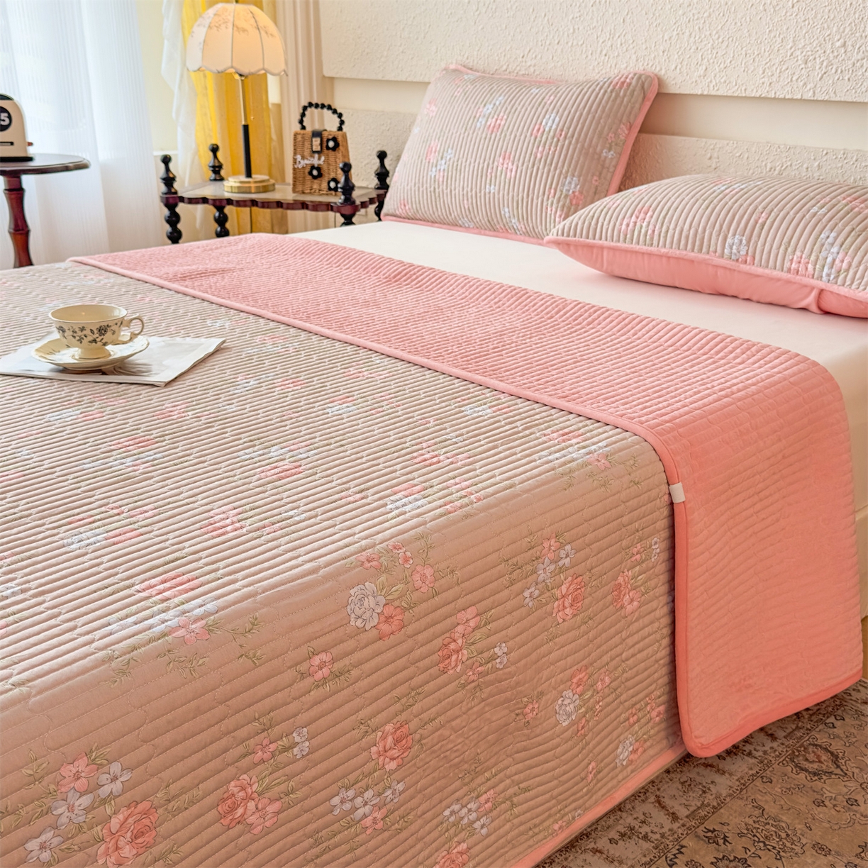 91家纺网 家纺一手货源 找家纺 恒爱家纺 2025新款全棉宝宝绒双拼床盖三件套 香远益清