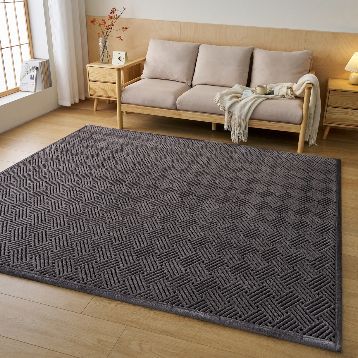 91家纺网 家纺一手货源 找家纺 航途席业 2025新款亲肤舒适地垫 利奥-灰黑