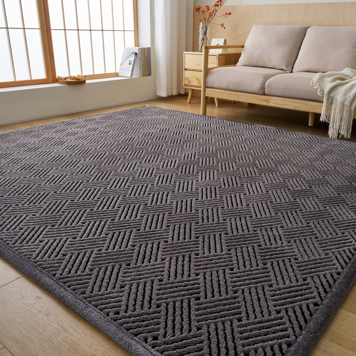 91家纺网 家纺一手货源 找家纺 航途席业 2025新款亲肤舒适地垫 利奥-灰黑