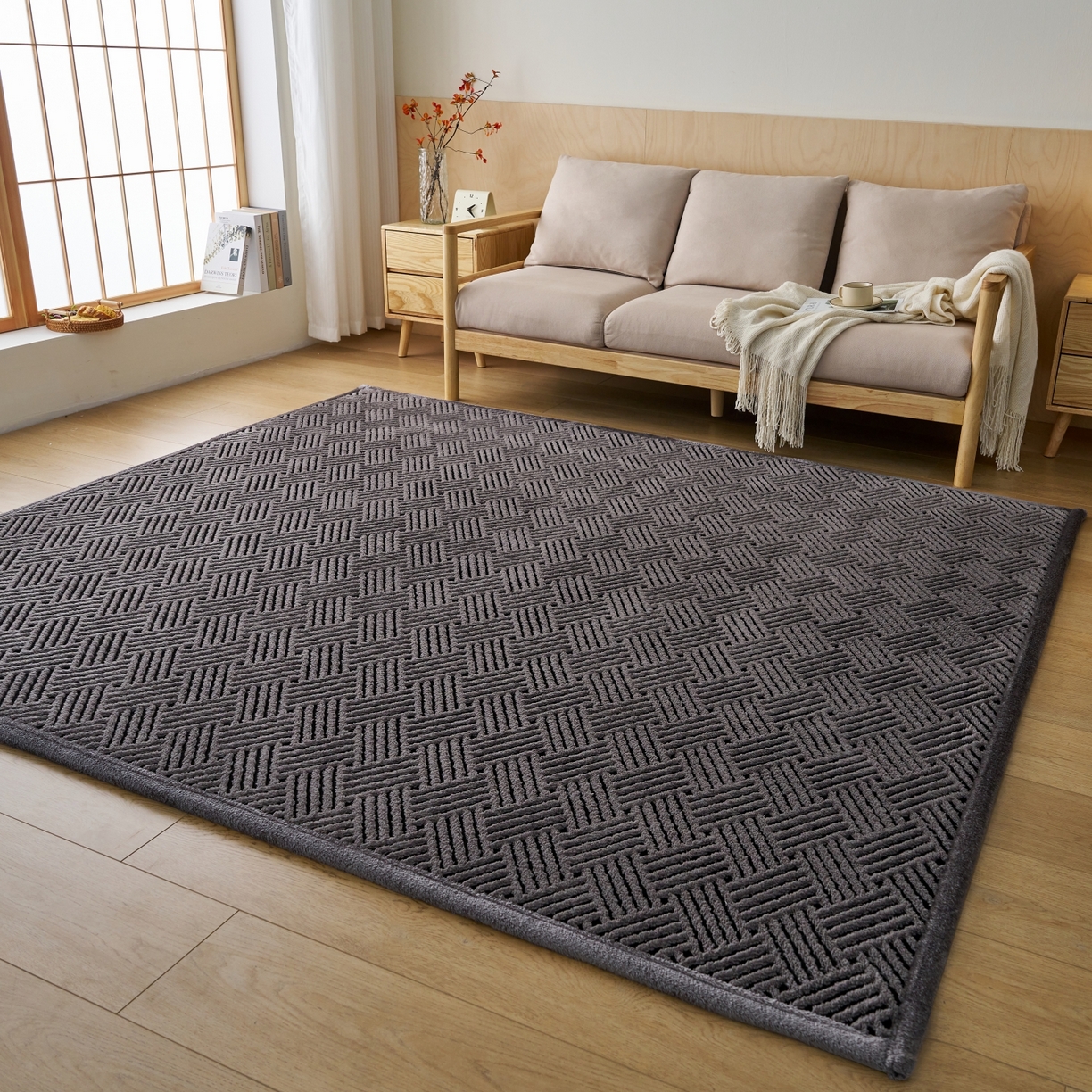 91家纺网 家纺一手货源 找家纺 航途席业 2025新款亲肤舒适地垫 利奥-灰黑