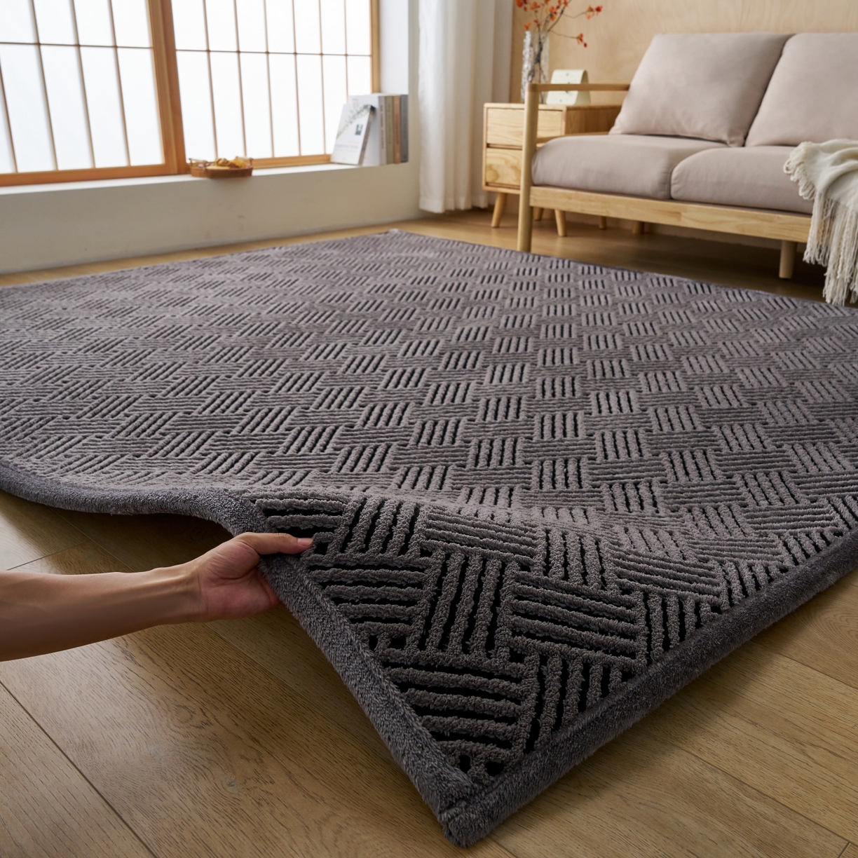 91家纺网 家纺一手货源 找家纺 航途席业 2025新款亲肤舒适地垫 利奥-灰黑