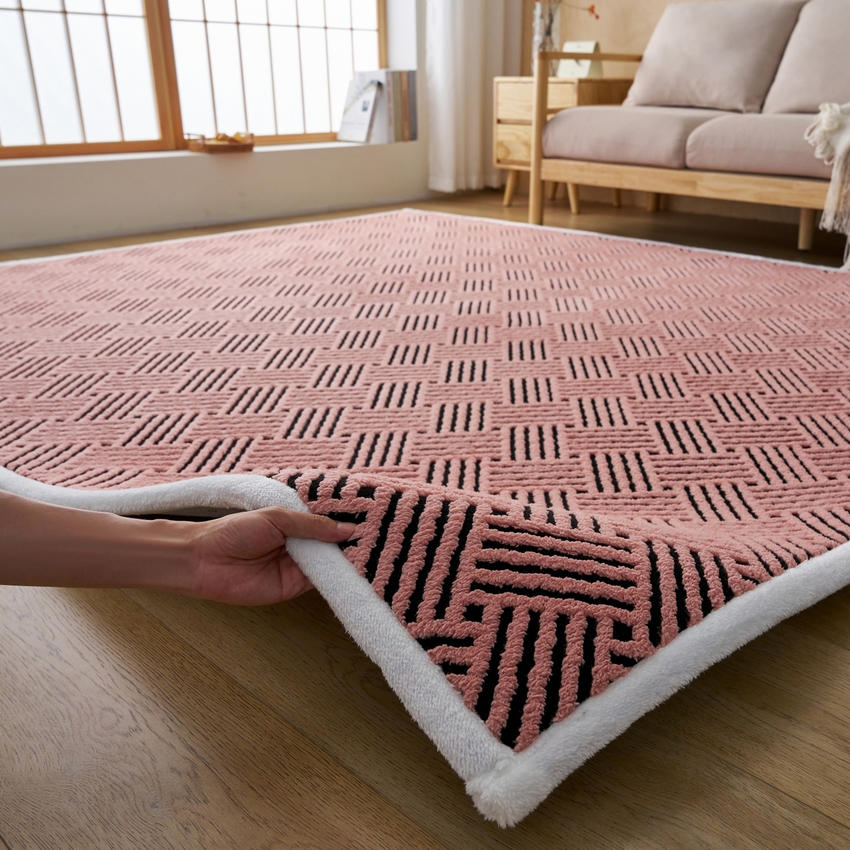 91家纺网 家纺一手货源 找家纺 航途席业 2025新款亲肤舒适地垫 利奥-清粉