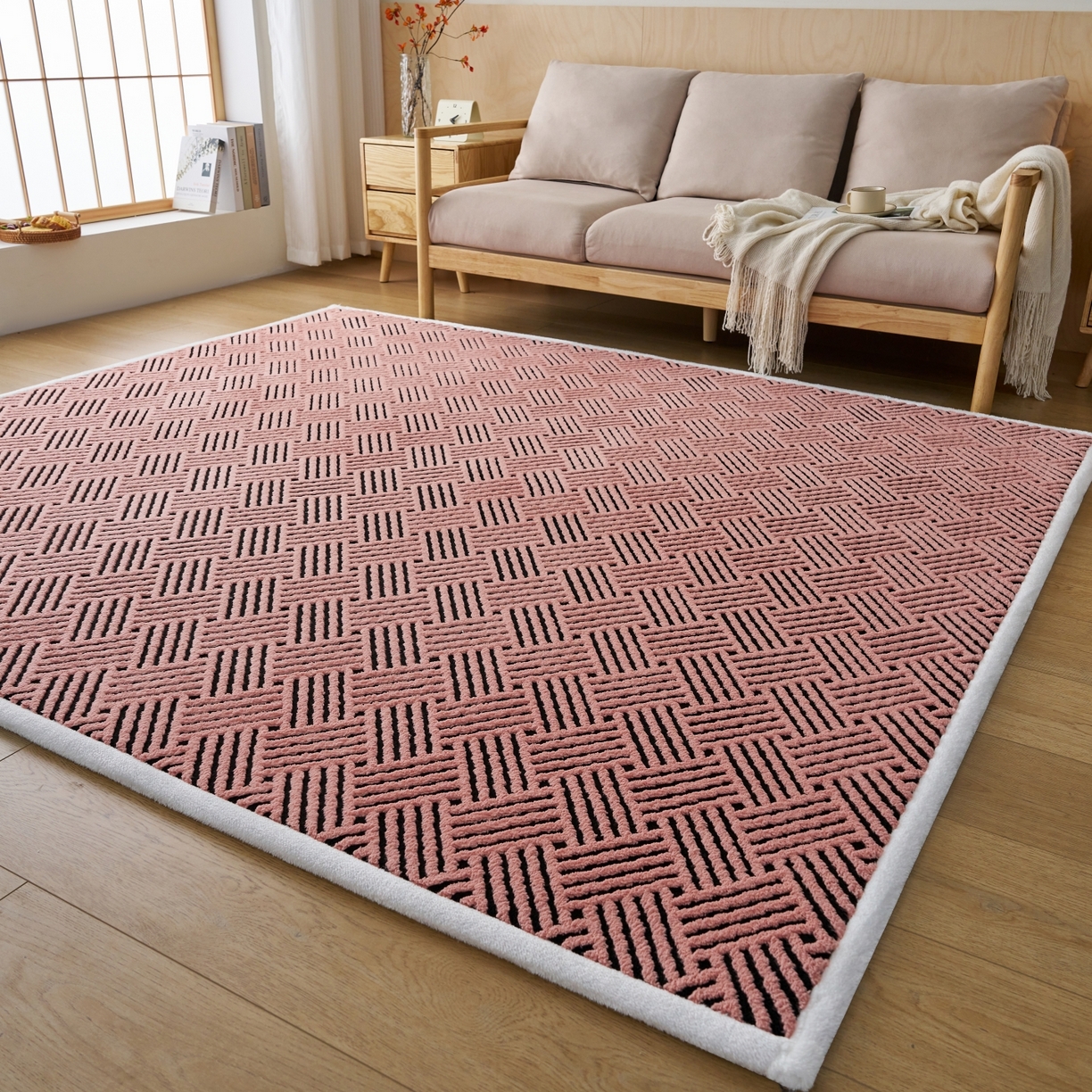 91家纺网 家纺一手货源 找家纺 航途席业 2025新款亲肤舒适地垫 利奥-清粉