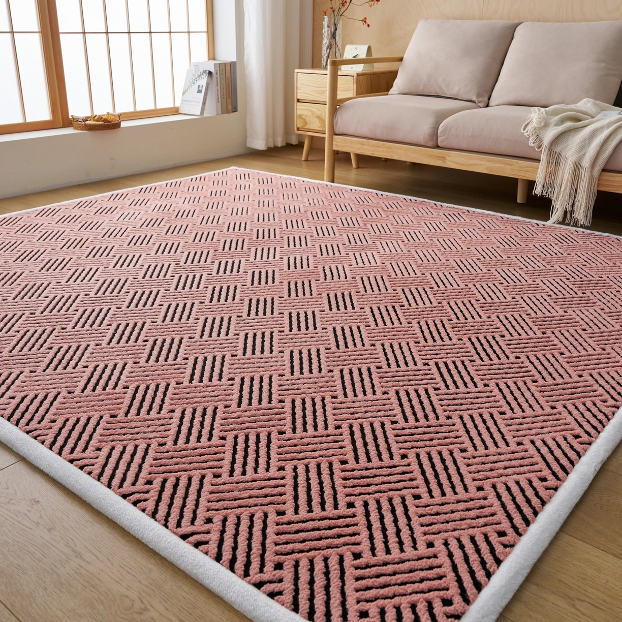 91家纺网 家纺一手货源 找家纺 航途席业 2025新款亲肤舒适地垫 利奥-清粉