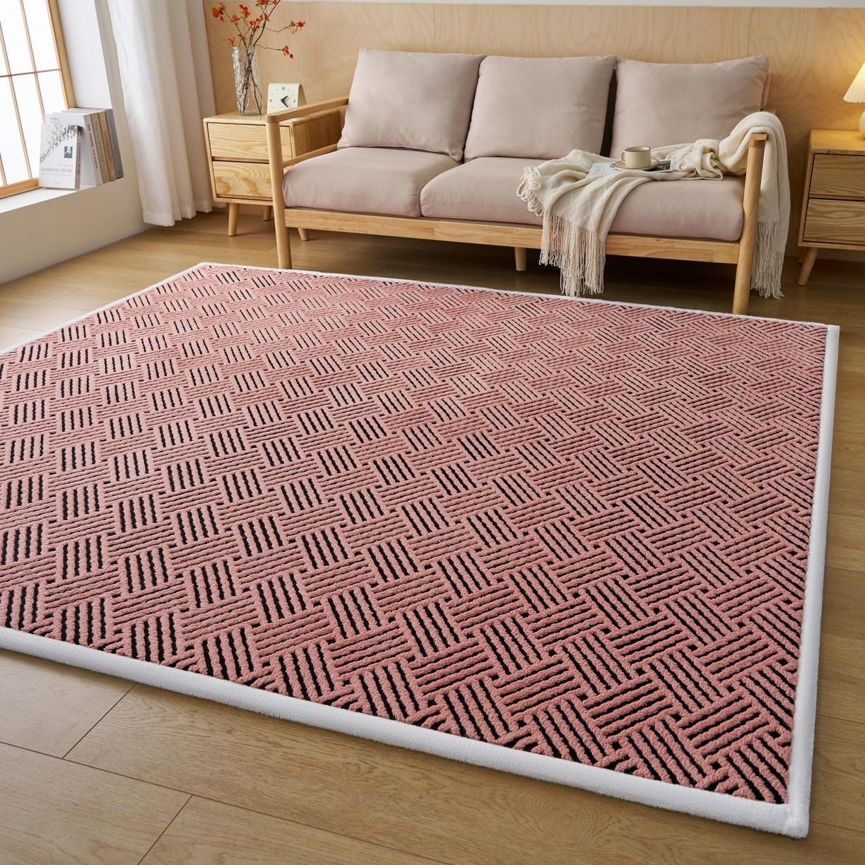 91家纺网 家纺一手货源 找家纺 航途席业 2025新款亲肤舒适地垫 利奥-清粉