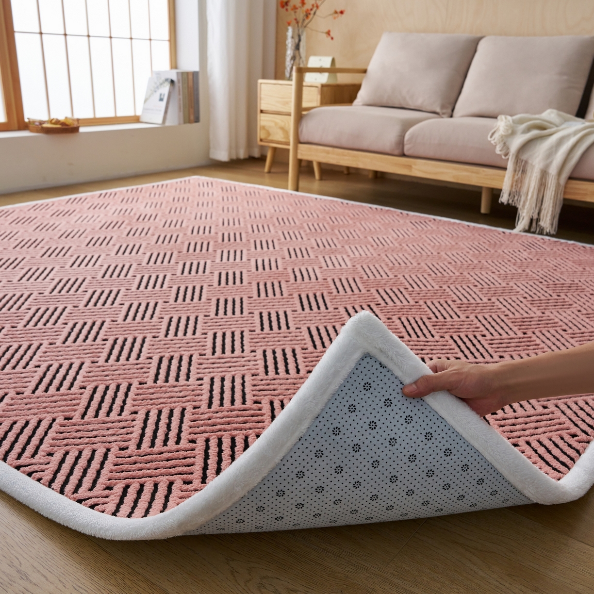 91家纺网 家纺一手货源 找家纺 航途席业 2025新款亲肤舒适地垫 利奥-清粉