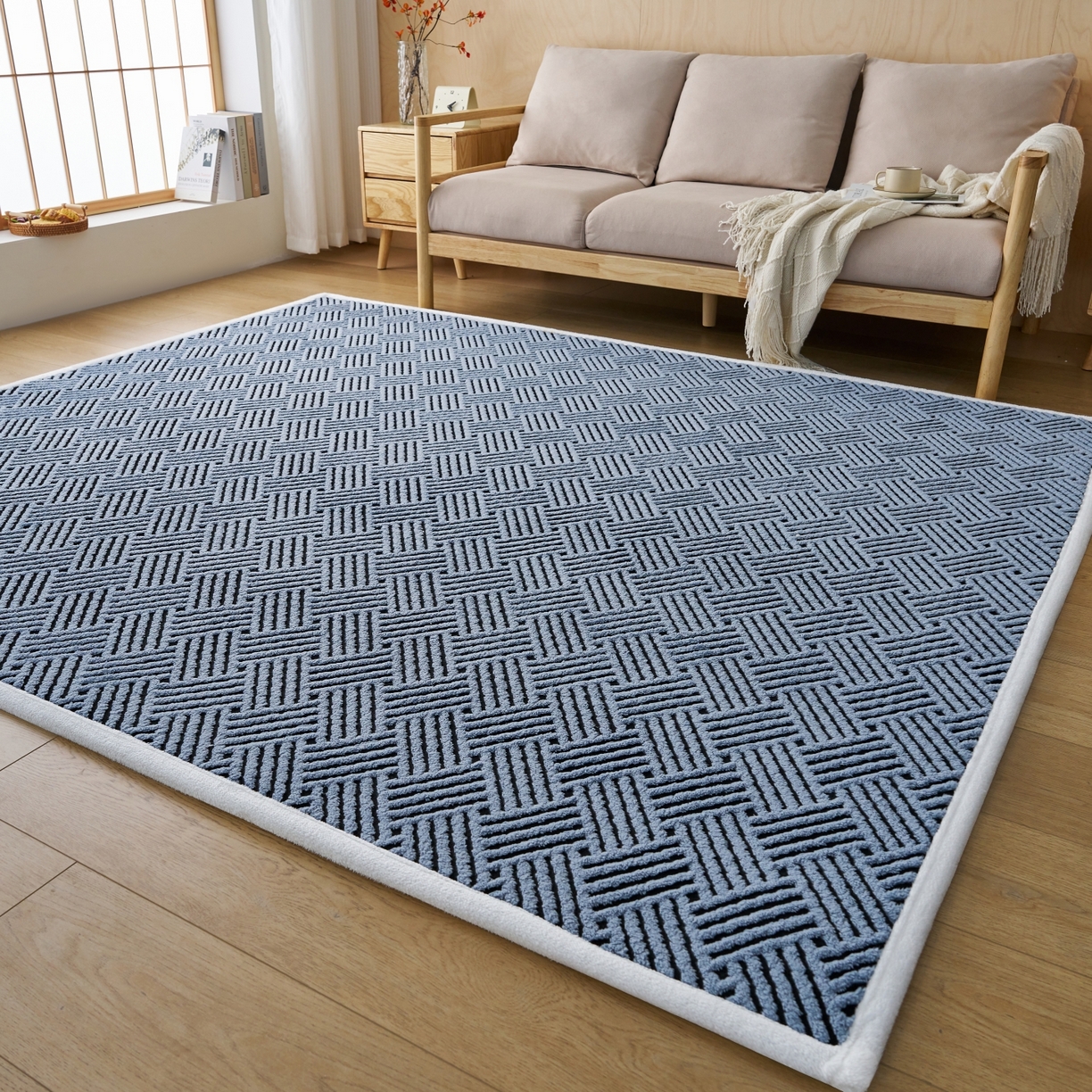 91家纺网 家纺一手货源 找家纺 航途席业 2025新款亲肤舒适地垫 利奥-星蓝