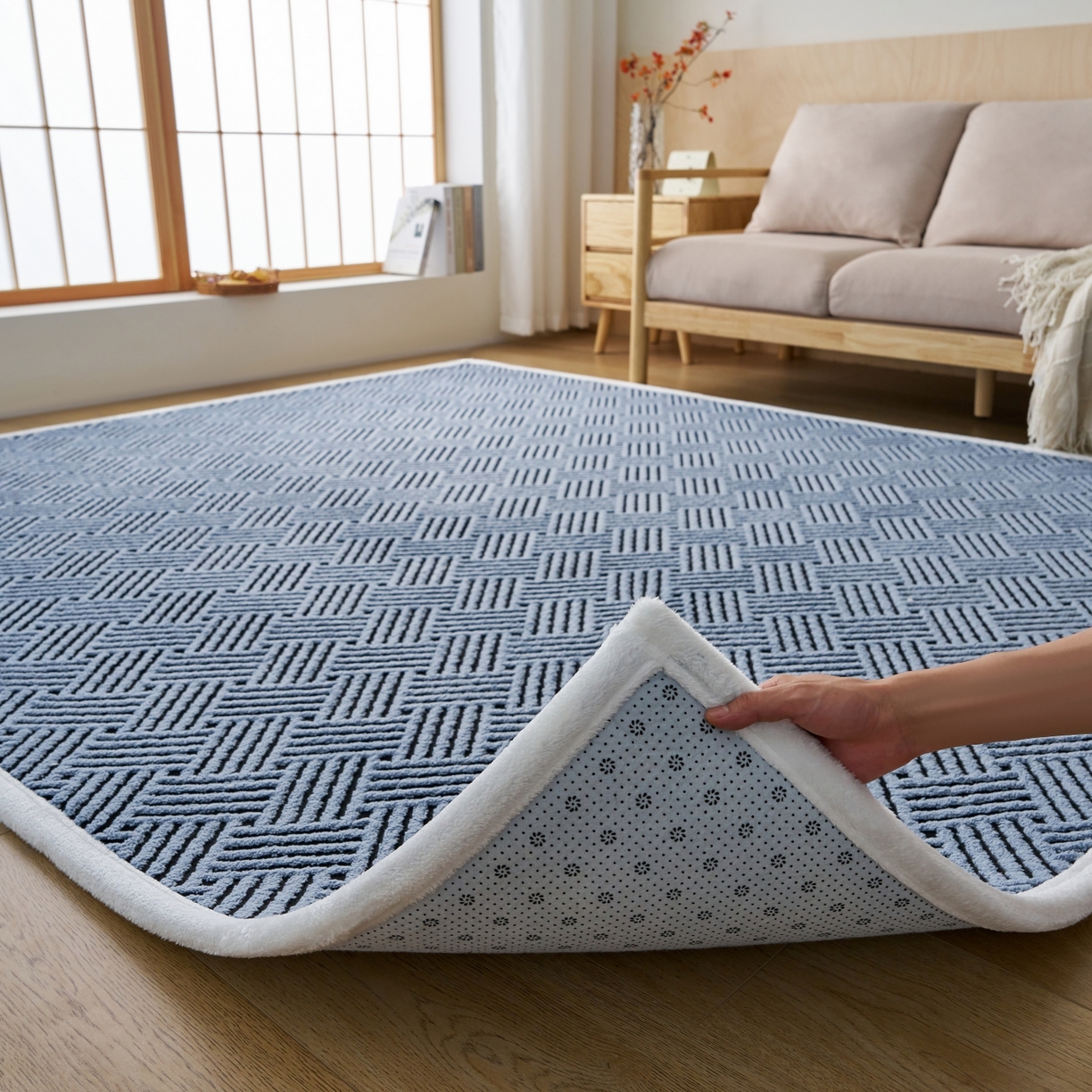 91家纺网 家纺一手货源 找家纺 航途席业 2025新款亲肤舒适地垫 利奥-星蓝