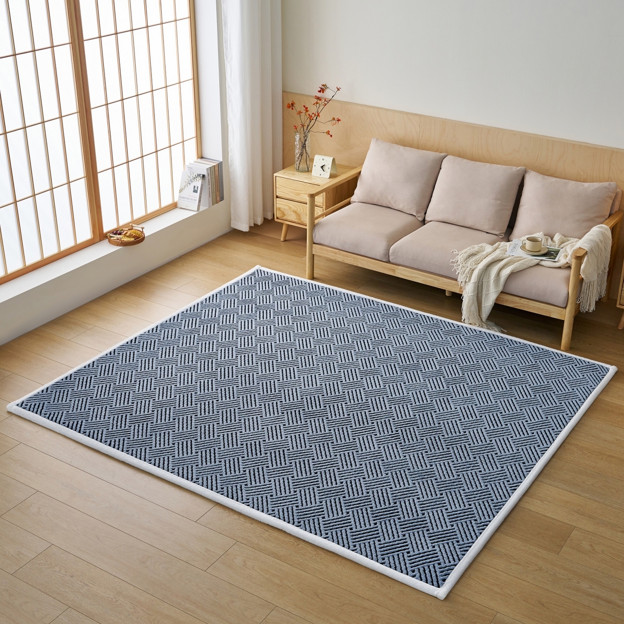 91家纺网 家纺一手货源 找家纺 航途席业 2025新款亲肤舒适地垫 利奥-星蓝