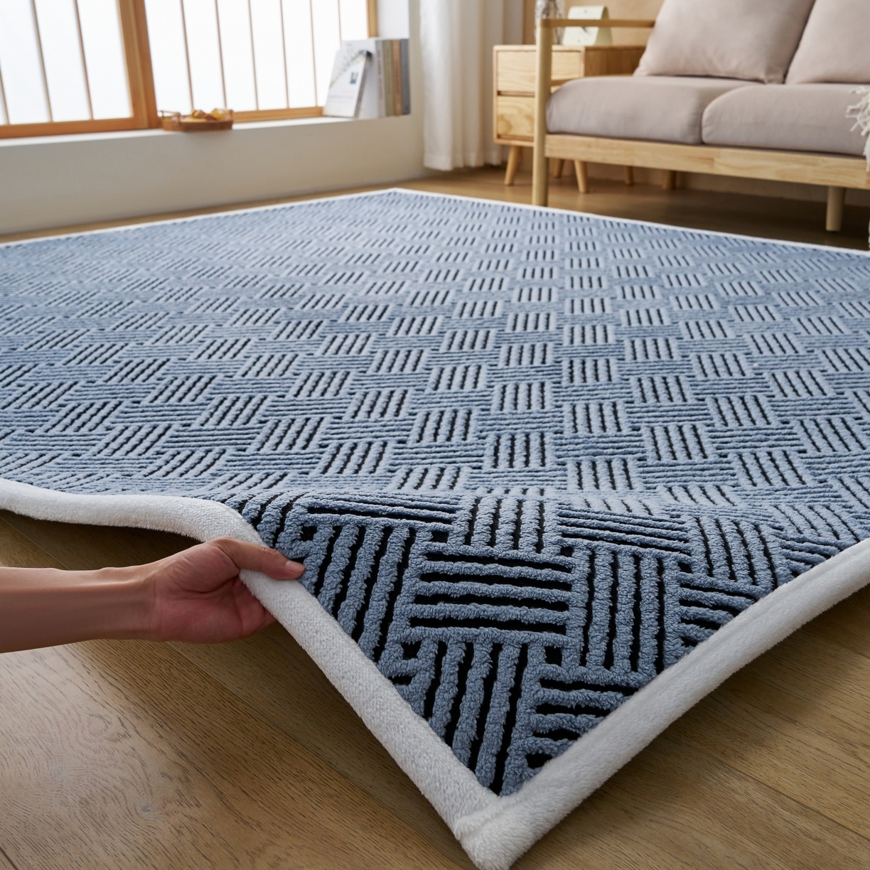 91家纺网 家纺一手货源 找家纺 航途席业 2025新款亲肤舒适地垫 利奥-星蓝