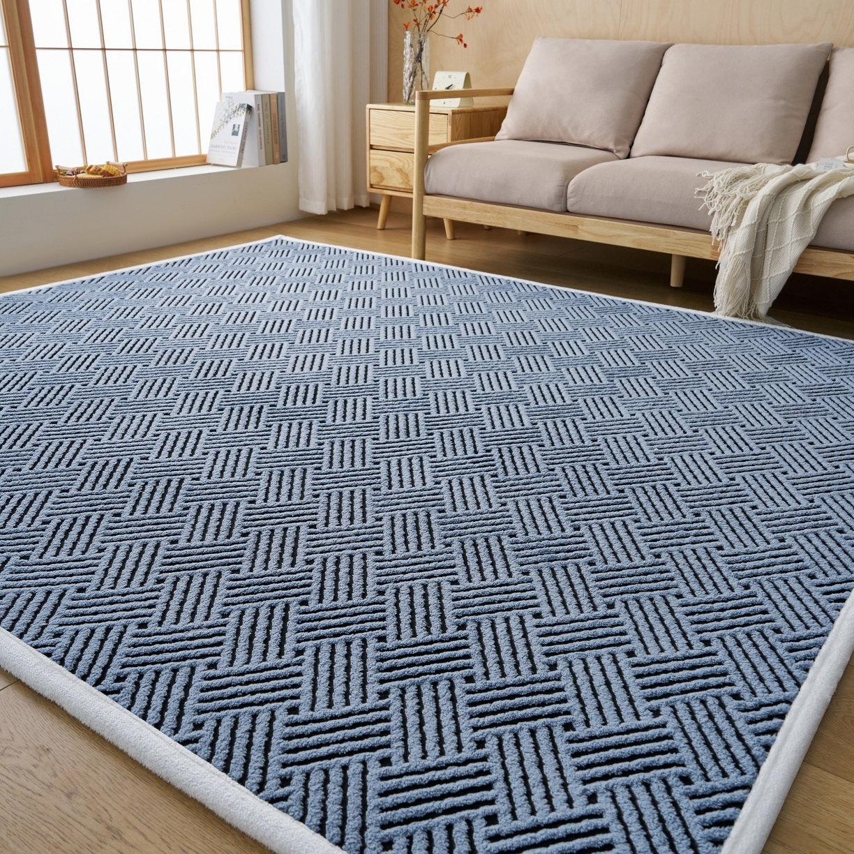 91家纺网 家纺一手货源 找家纺 航途席业 2025新款亲肤舒适地垫 利奥-星蓝