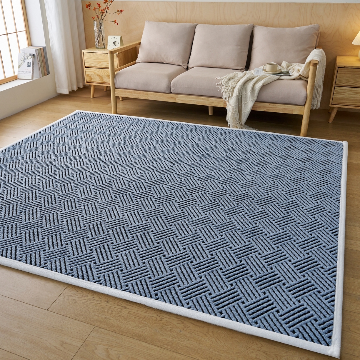 91家纺网 家纺一手货源 找家纺 航途席业 2025新款亲肤舒适地垫 利奥-星蓝