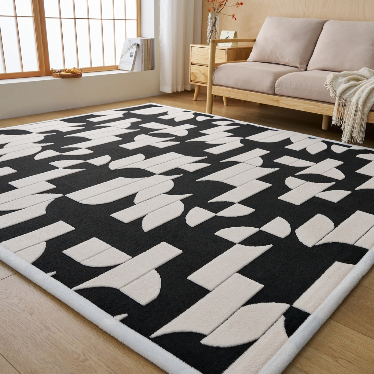 91家纺网 家纺一手货源 找家纺 航途席业 2025新款亲肤舒适地垫 留白-皓月