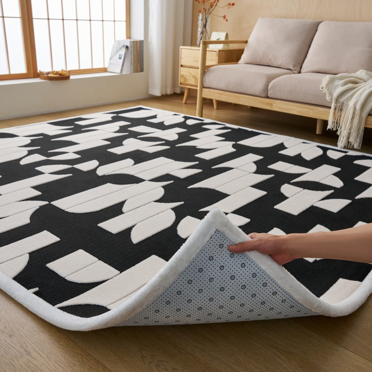 91家纺网 家纺一手货源 找家纺 航途席业 2025新款亲肤舒适地垫 留白-皓月