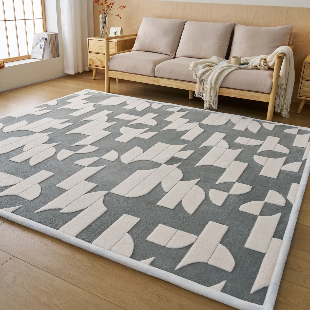 91家纺网 家纺一手货源 找家纺 航途席业 2025新款亲肤舒适地垫 留白-玄灰