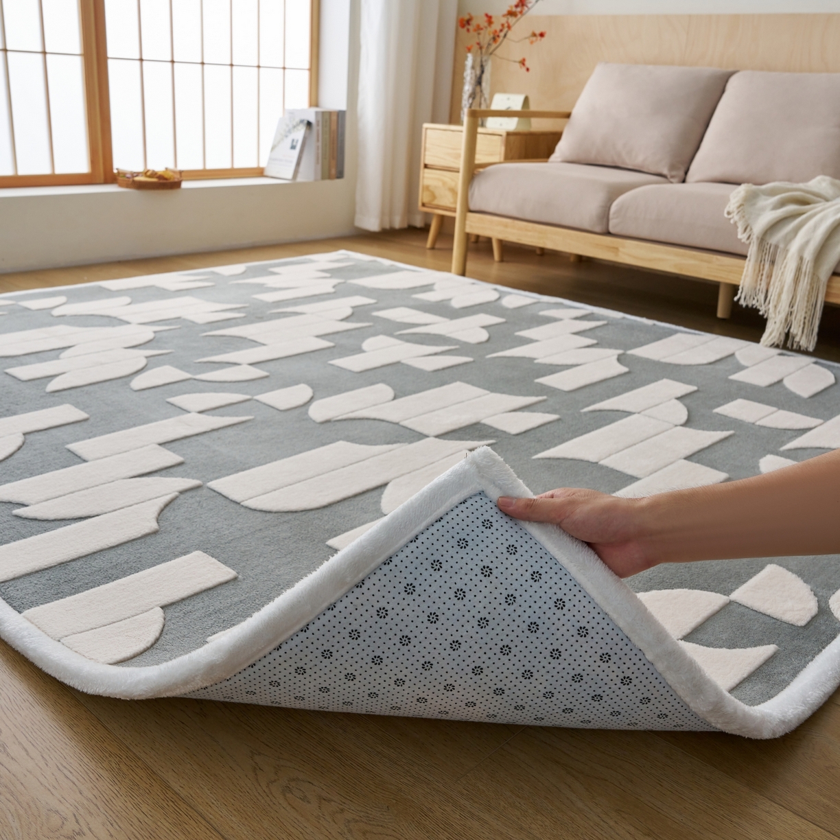 91家纺网 家纺一手货源 找家纺 航途席业 2025新款亲肤舒适地垫 留白-玄灰