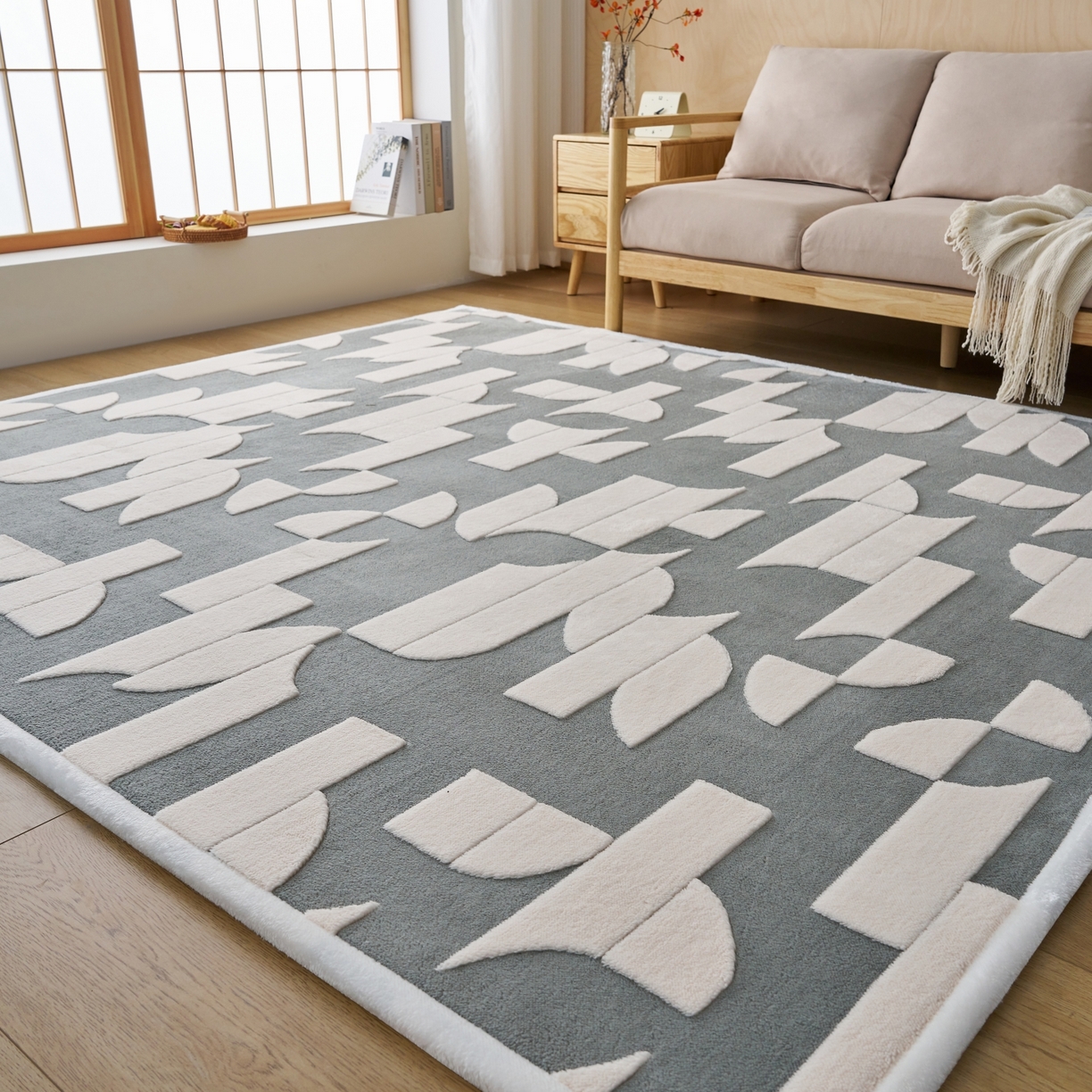 91家纺网 家纺一手货源 找家纺 航途席业 2025新款亲肤舒适地垫 留白-玄灰