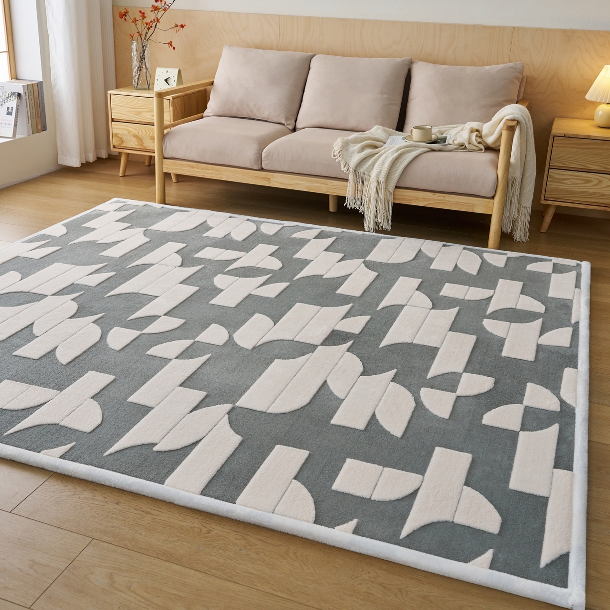 91家纺网 家纺一手货源 找家纺 航途席业 2025新款亲肤舒适地垫 留白-玄灰