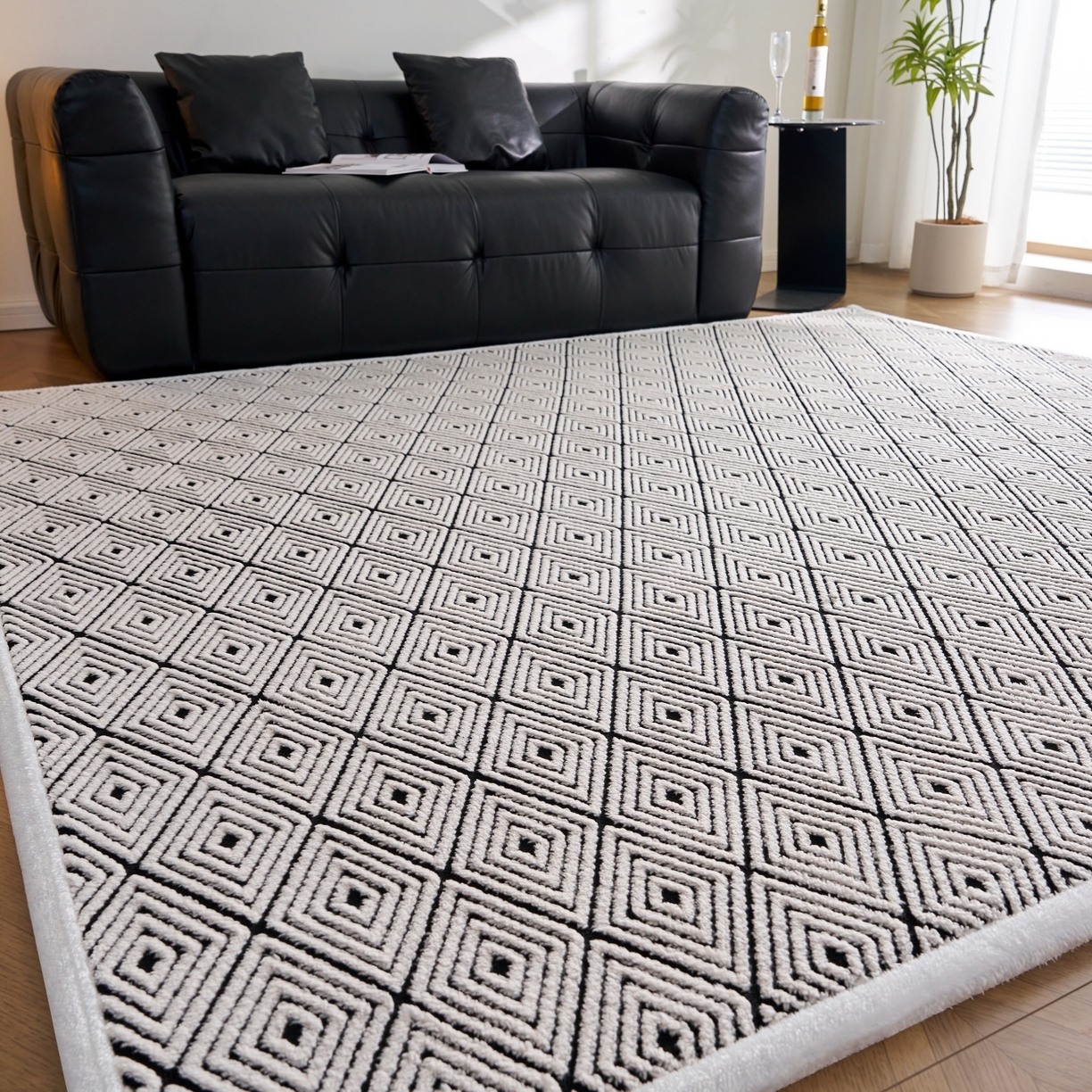 91家纺网 家纺一手货源 找家纺 航途席业 2025新款亲肤舒适地垫 梦回-黑白