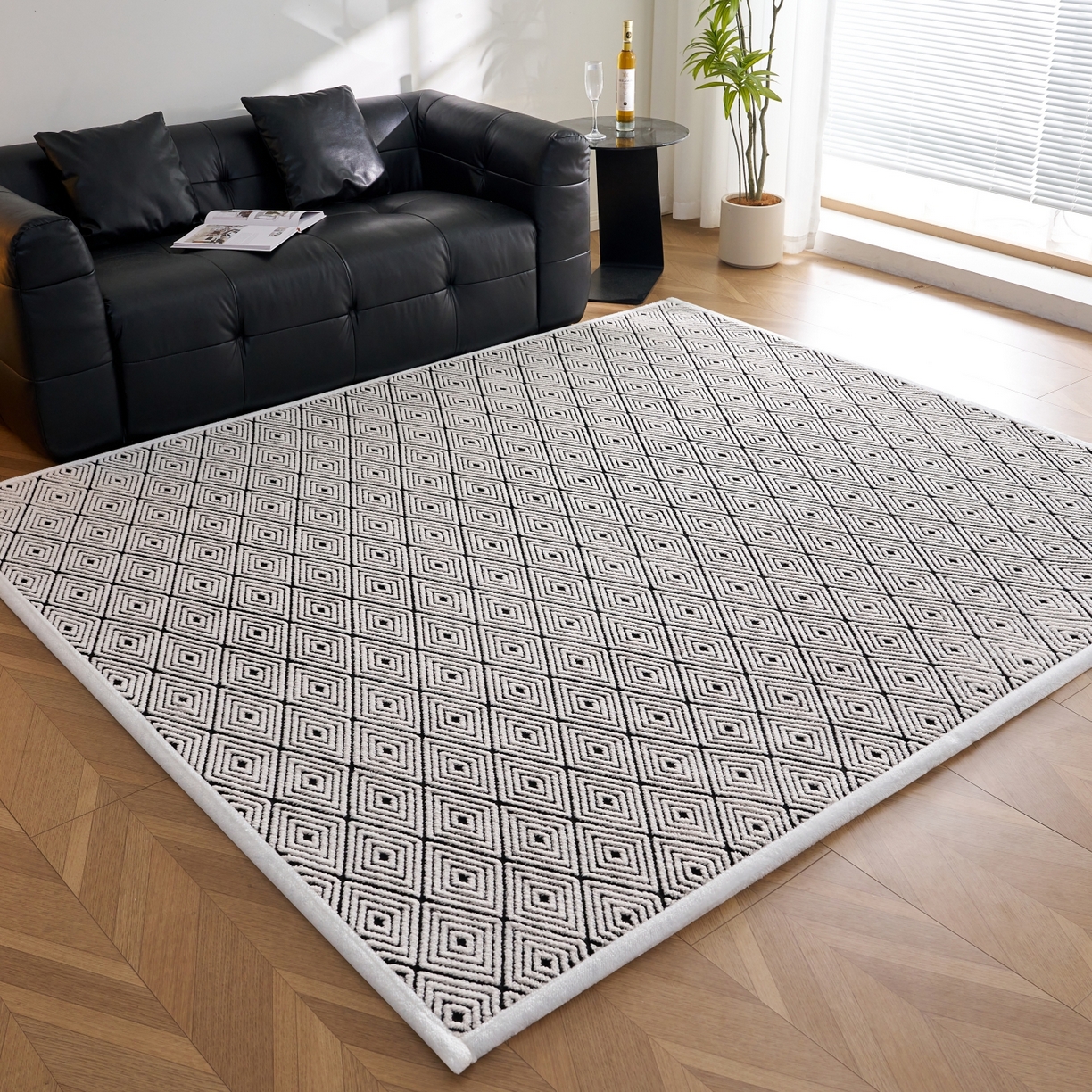 91家纺网 家纺一手货源 找家纺 航途席业 2025新款亲肤舒适地垫 梦回-黑白