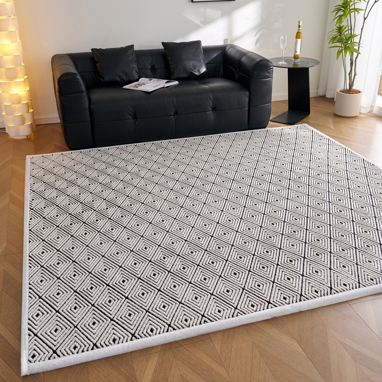 91家纺网 家纺一手货源 找家纺 航途席业 2025新款亲肤舒适地垫 梦回-黑白