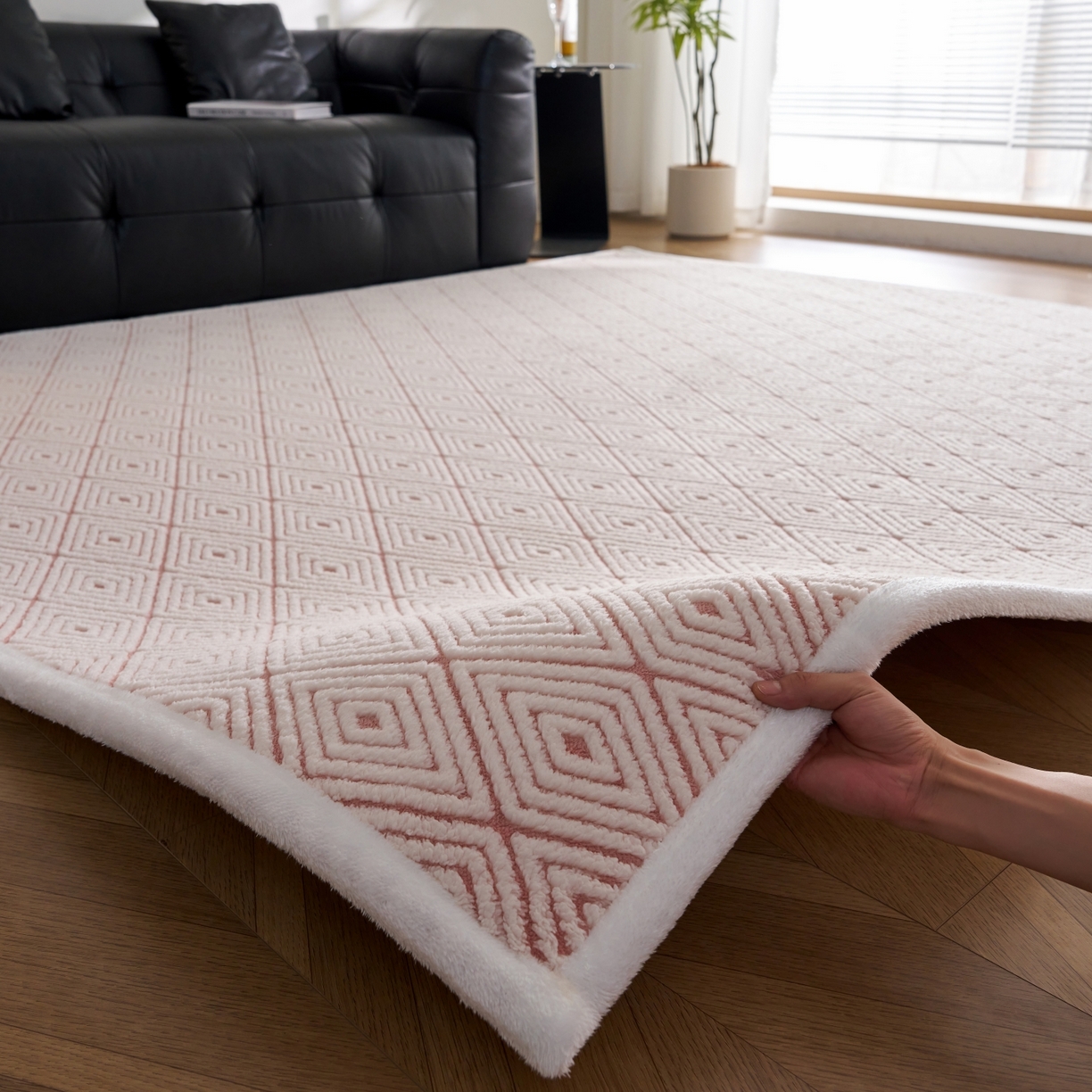 91家纺网 家纺一手货源 找家纺 航途席业 2025新款亲肤舒适地垫 梦回-清粉