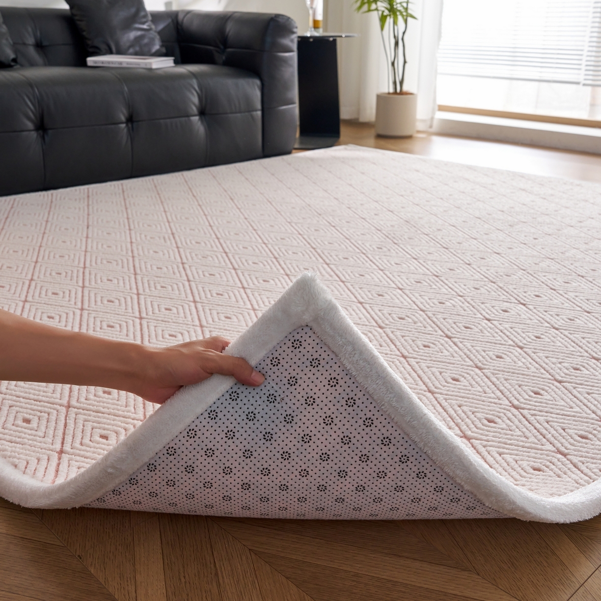 91家纺网 家纺一手货源 找家纺 航途席业 2025新款亲肤舒适地垫 梦回-清粉