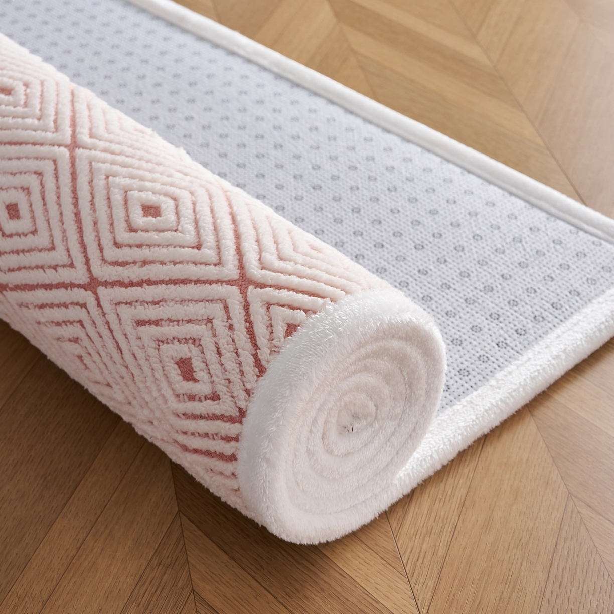 91家纺网 家纺一手货源 找家纺 航途席业 2025新款亲肤舒适地垫 梦回-清粉