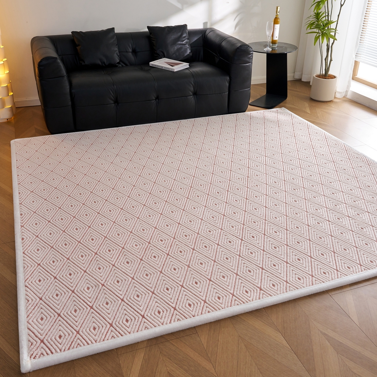 91家纺网 家纺一手货源 找家纺 航途席业 2025新款亲肤舒适地垫 梦回-清粉