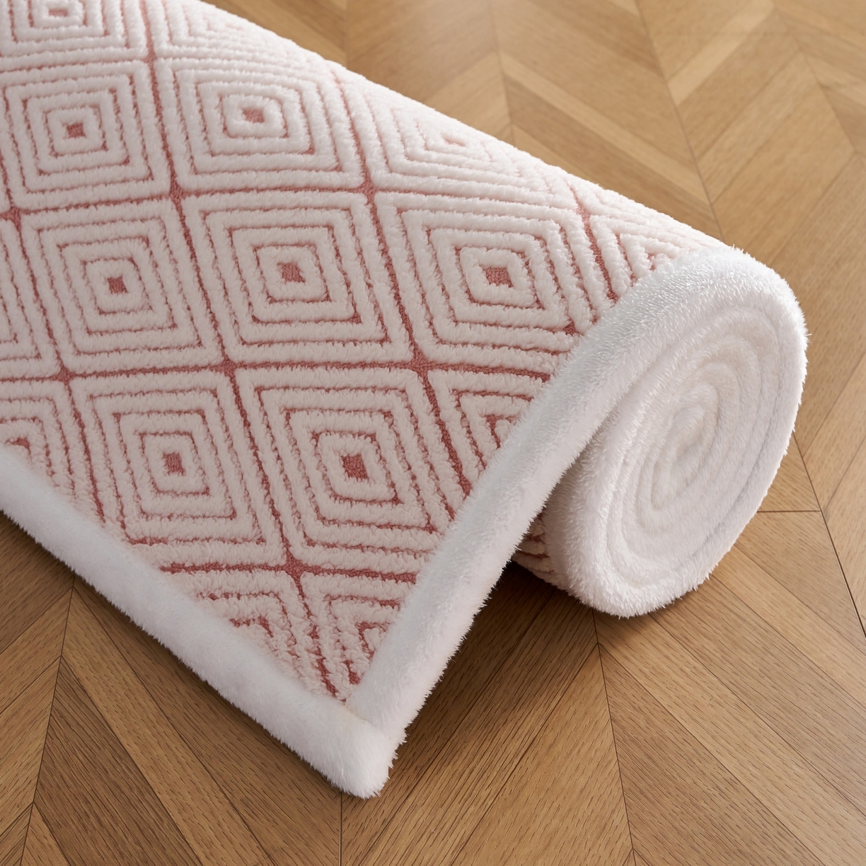 91家纺网 家纺一手货源 找家纺 航途席业 2025新款亲肤舒适地垫 梦回-清粉